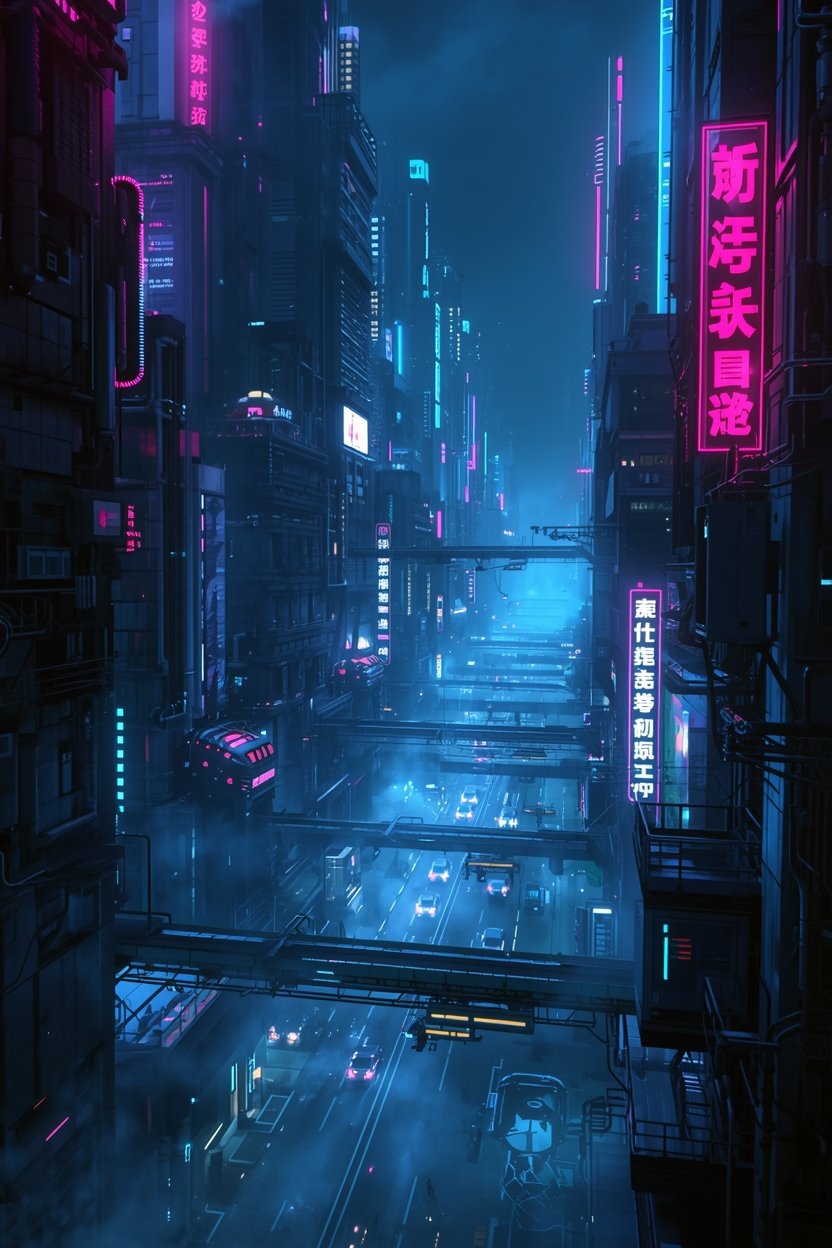 Ville futuriste cyberpunk nuit générée par IA