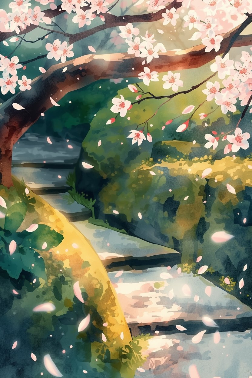 Jardin japonais cerisier aquarelle générée par IA
